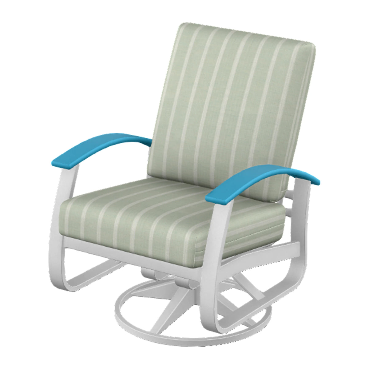 Belle Isle Cushion Swivel Rocker — White Txt PC / Aqua Accents