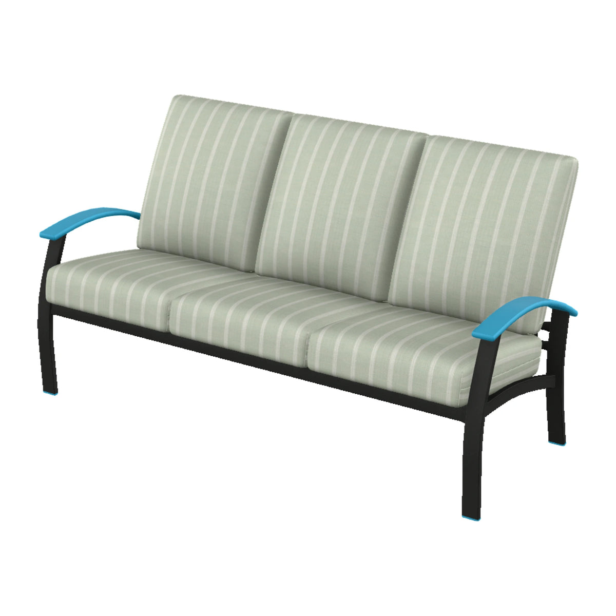 Belle Isle Cushion Sofa — Black PC / Aqua Accents