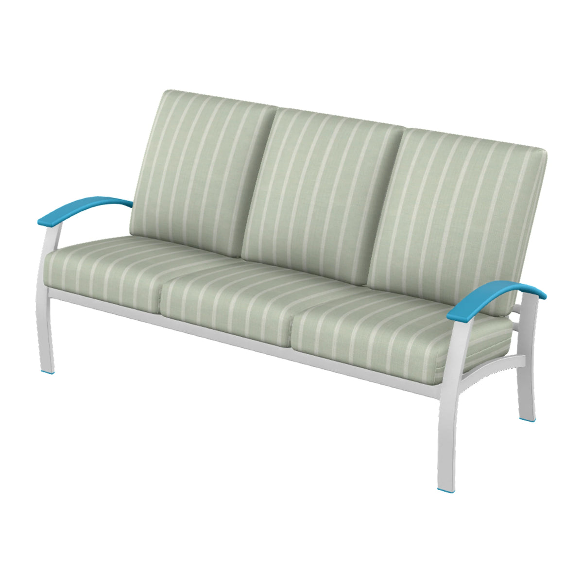 Belle Isle Cushion Sofa — White Txt PC / Aqua Accents