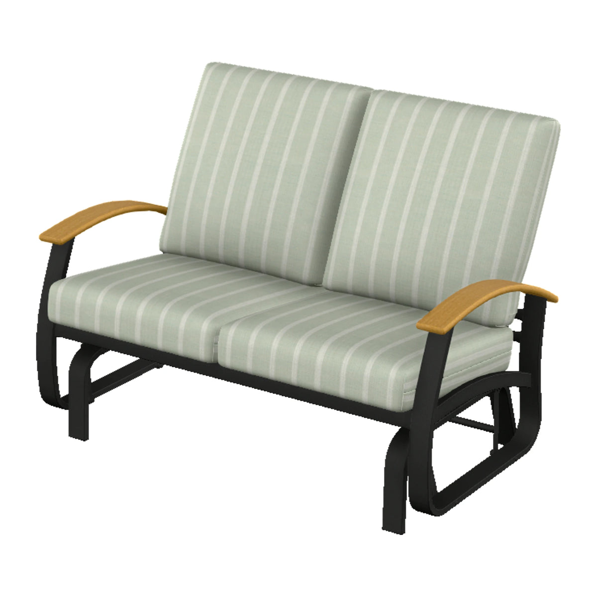 Belle Isle Cushion Loveseat Glider — Black PC / Teak Accents