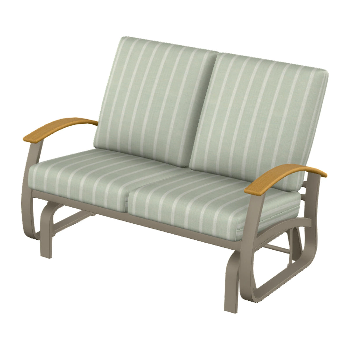 Belle Isle Cushion Loveseat Glider — Storm PC / Teak Accents