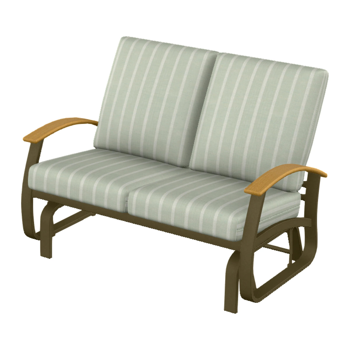 Belle Isle Cushion Loveseat Glider — Beachwood PC / Teak Accents