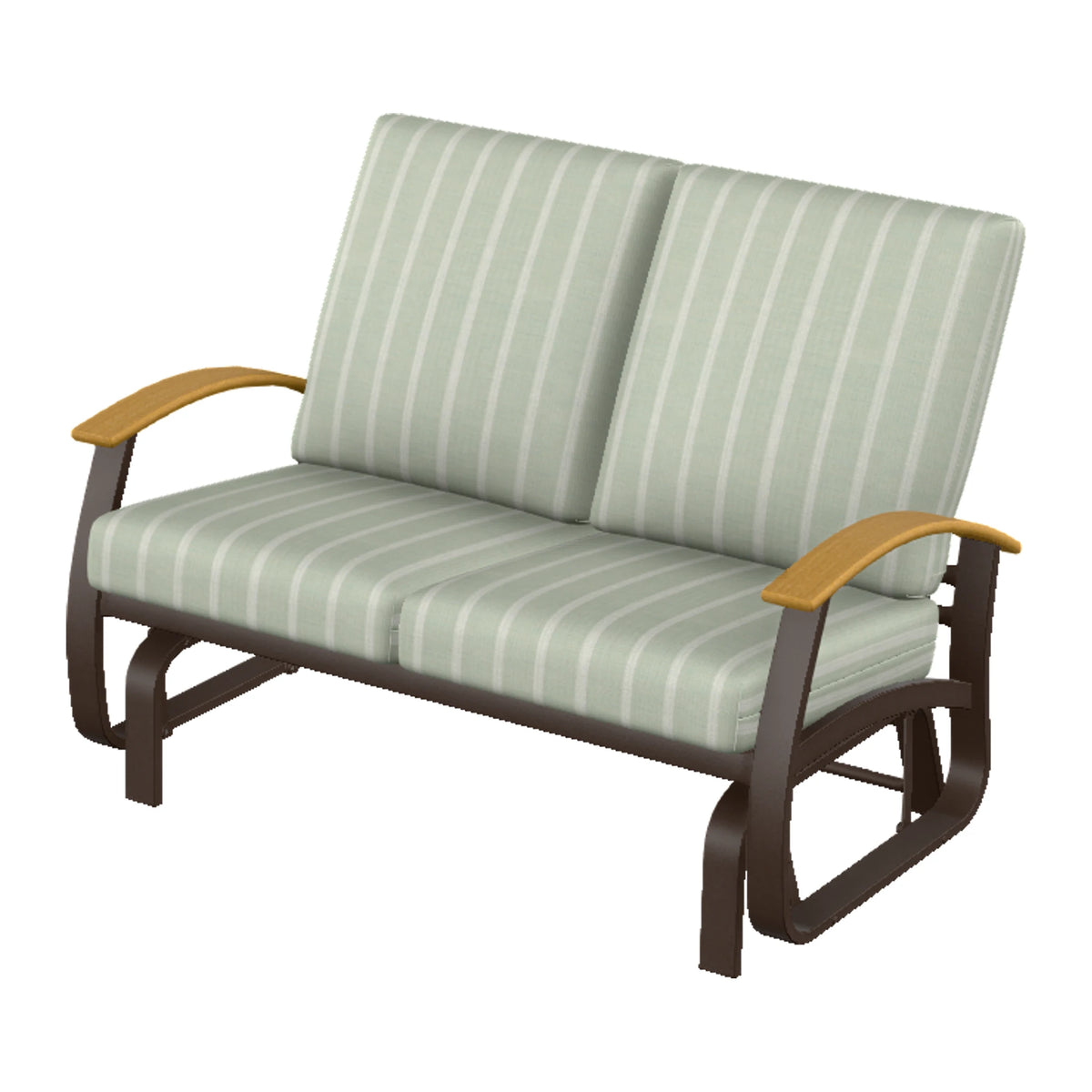Belle Isle Cushion Loveseat Glider — Kona PC / Teak Accents
