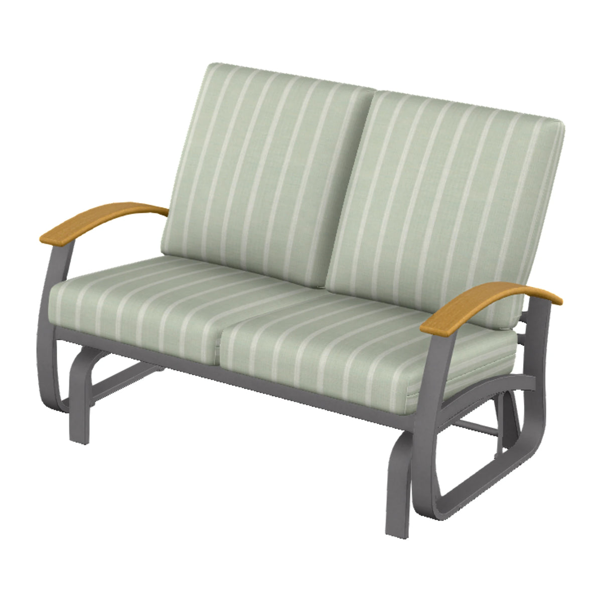 Belle Isle Cushion Loveseat Glider — Graphite Txt PC / Teak Accents