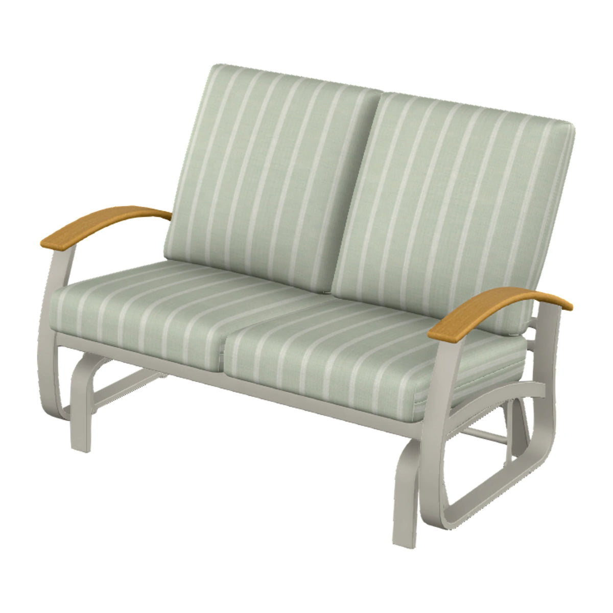 Belle Isle Cushion Loveseat Glider — Warm Grey PC / Teak Accents