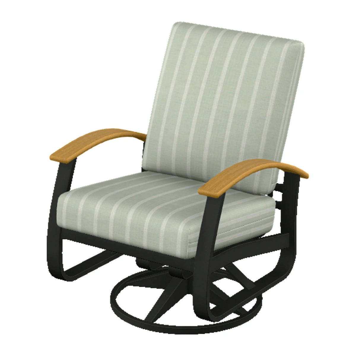 Belle Isle Cushion Swivel Rocker — Black PC / Teak Accents