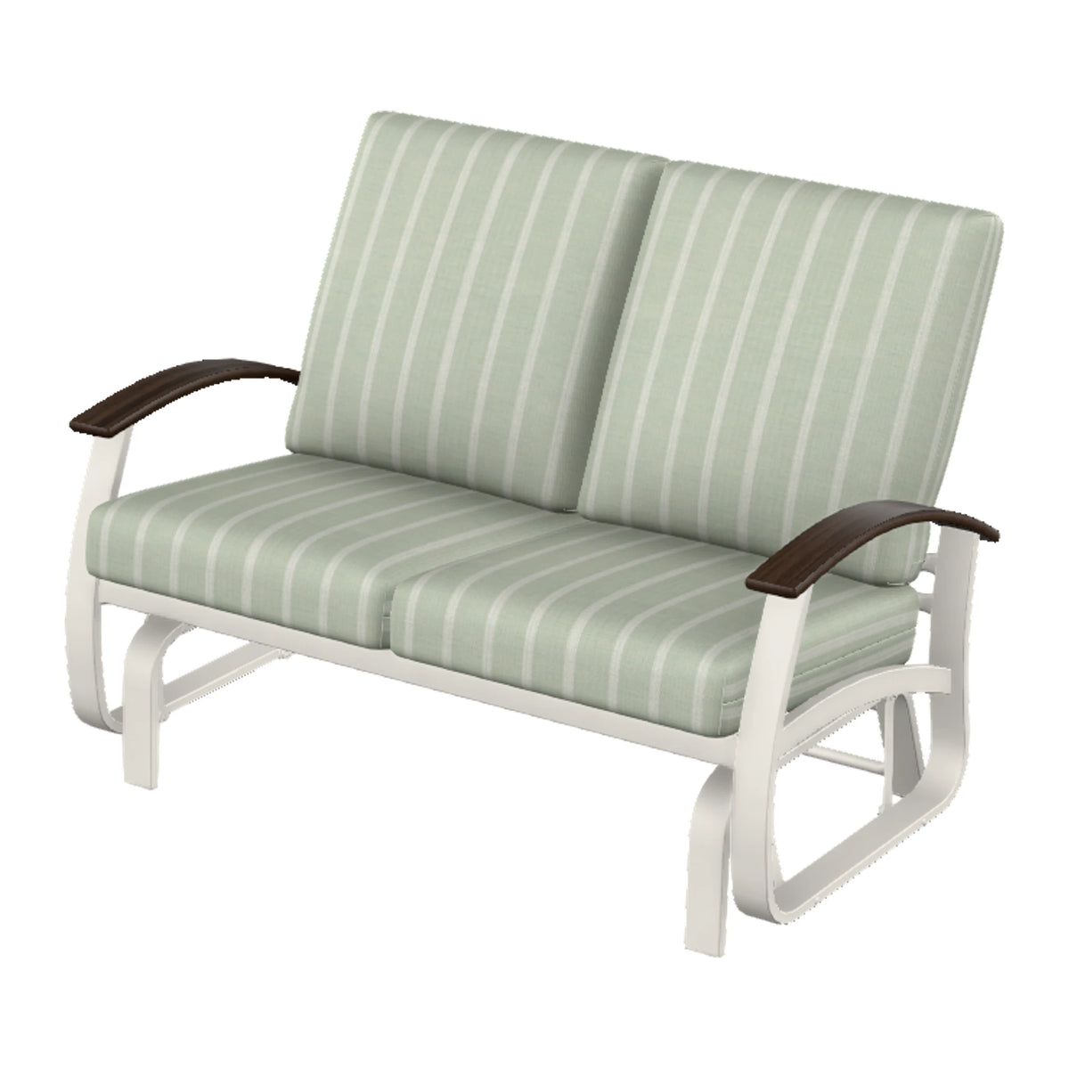 Belle Isle Cushion Loveseat Glider — Snow PC / Chestnut Accents