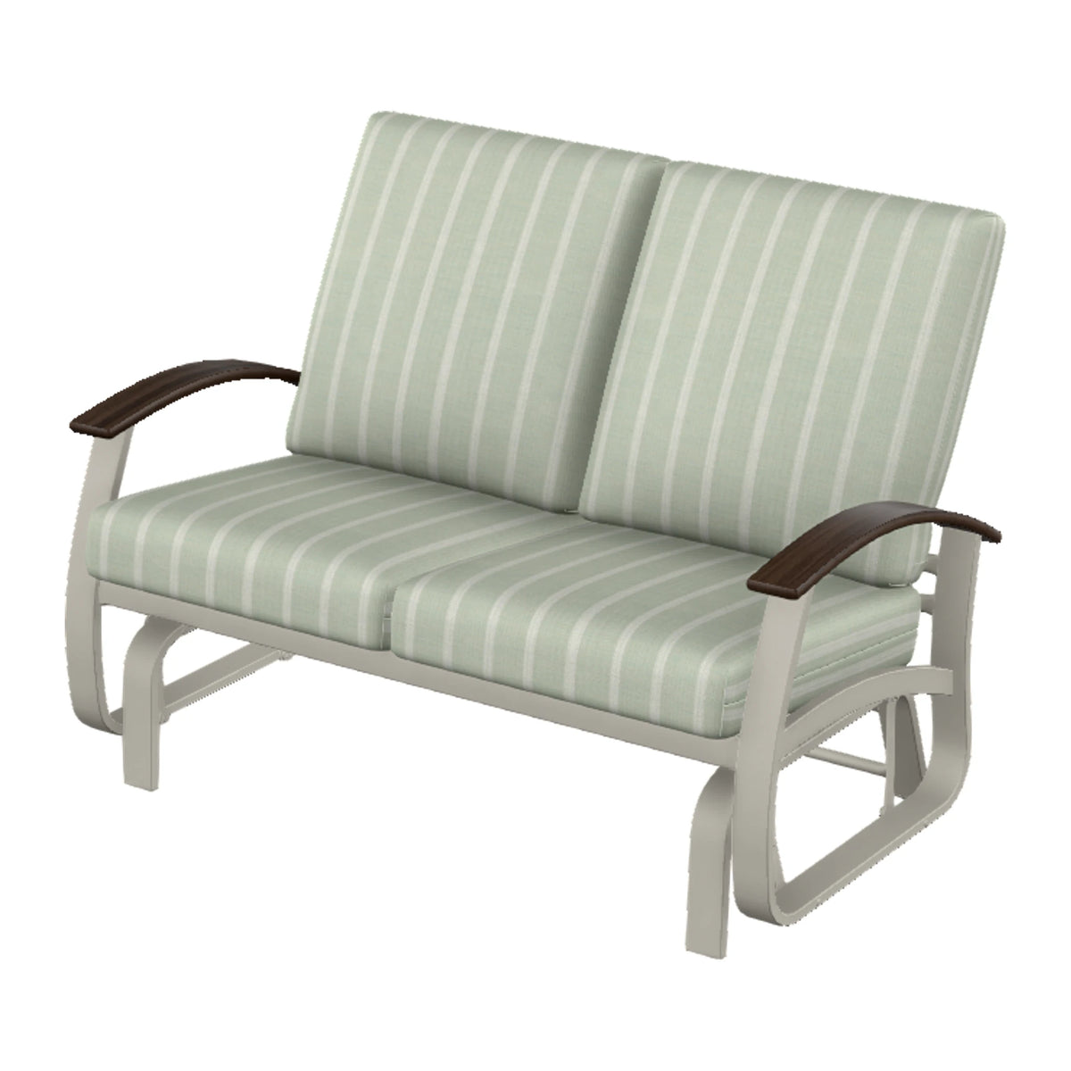 Belle Isle Cushion Loveseat Glider — Warm Grey PC / Chestnut Accents