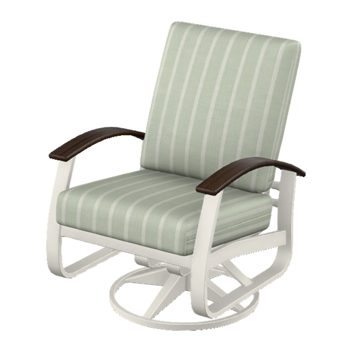 Belle Isle Cushion Swivel Rocker — Snow PC / Chestnut Accents