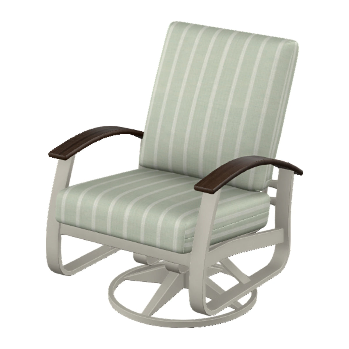 Belle Isle Cushion Swivel Rocker — Warm Grey PC / Chestnut Accents