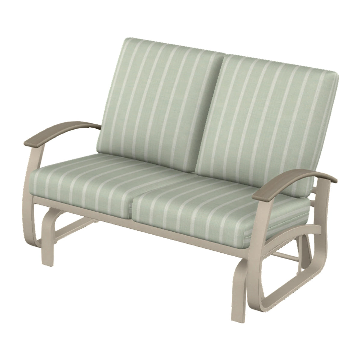 Belle Isle Cushion Loveseat Glider — Desert Sand PC / Weathered Wood Accent