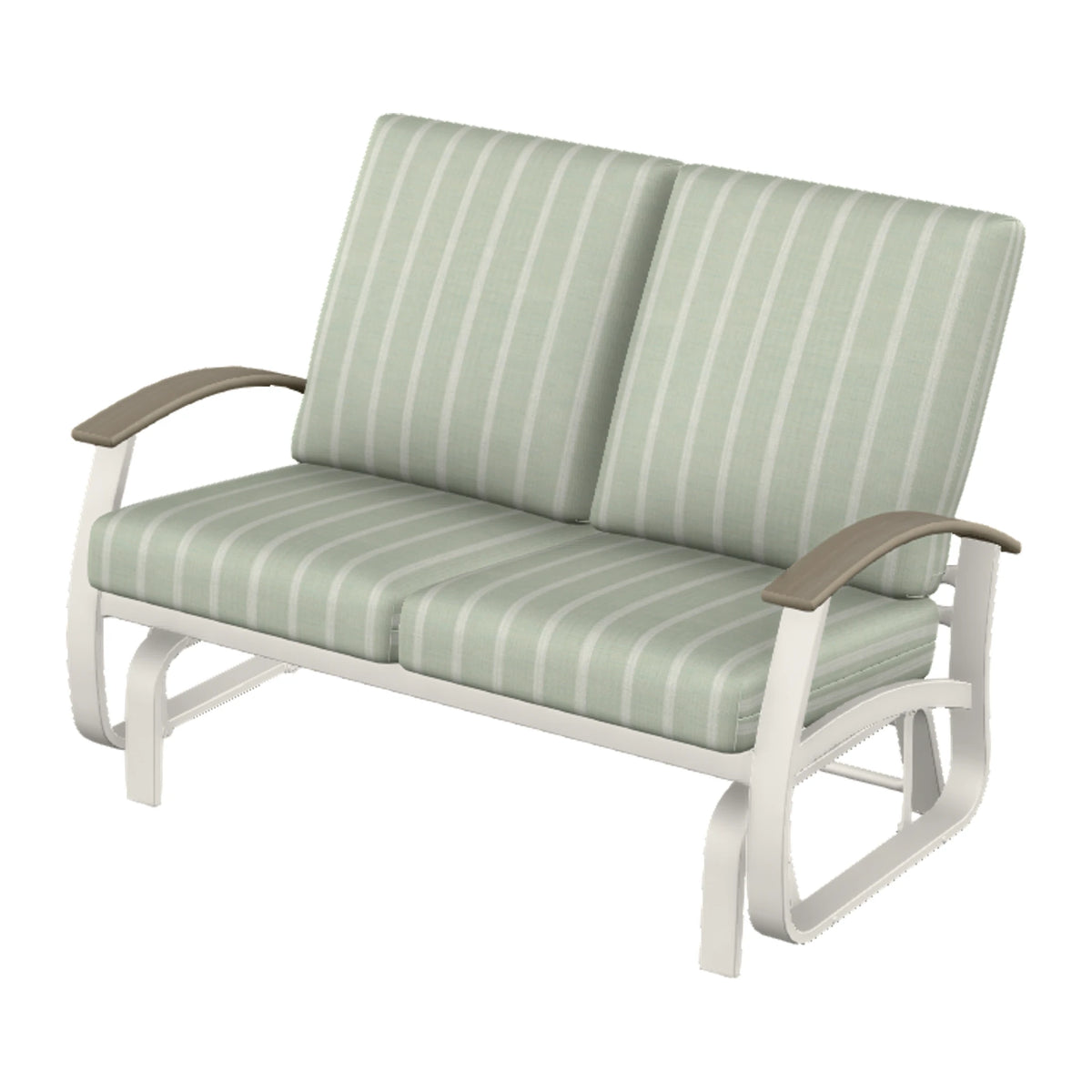 Belle Isle Cushion Loveseat Glider — Snow PC / Weathered Wood Accent