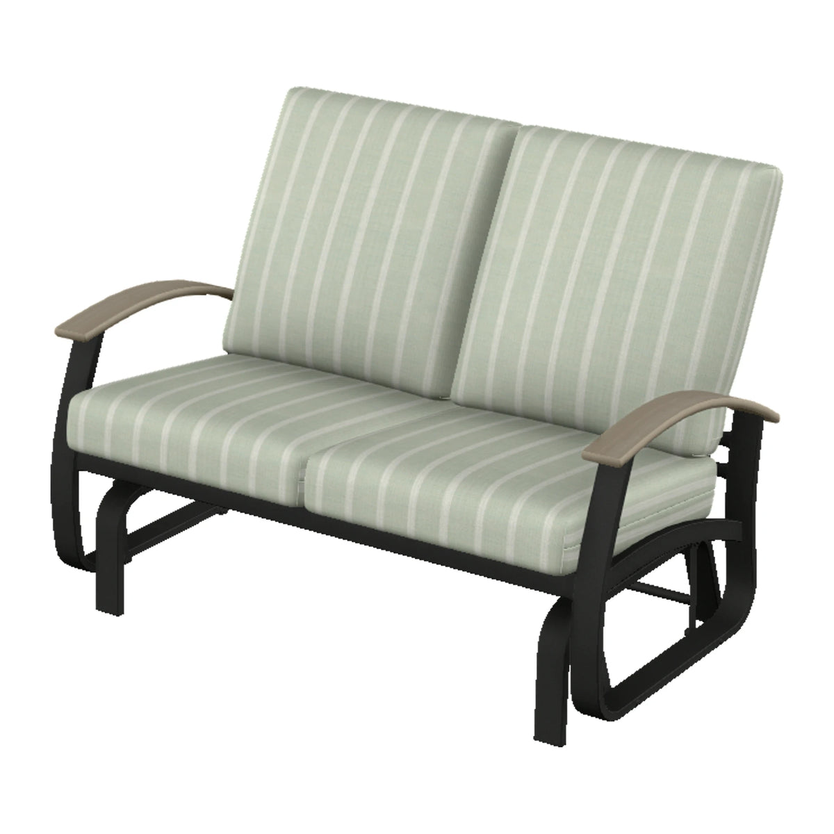 Belle Isle Cushion Loveseat Glider — Black PC / Weathered Wood Accent