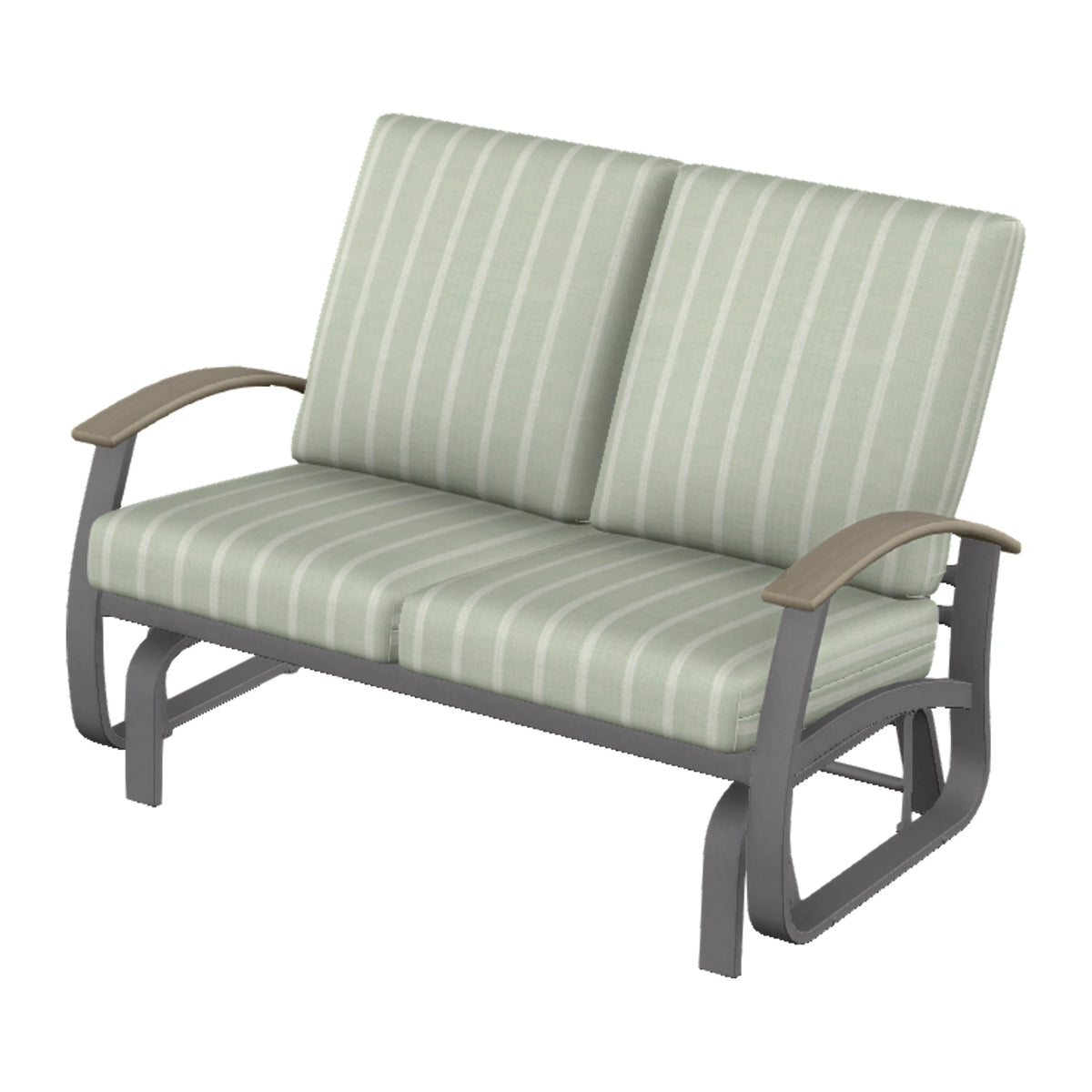 Belle Isle Cushion Loveseat Glider — Graphite Txt PC / Weathered Wood Accent