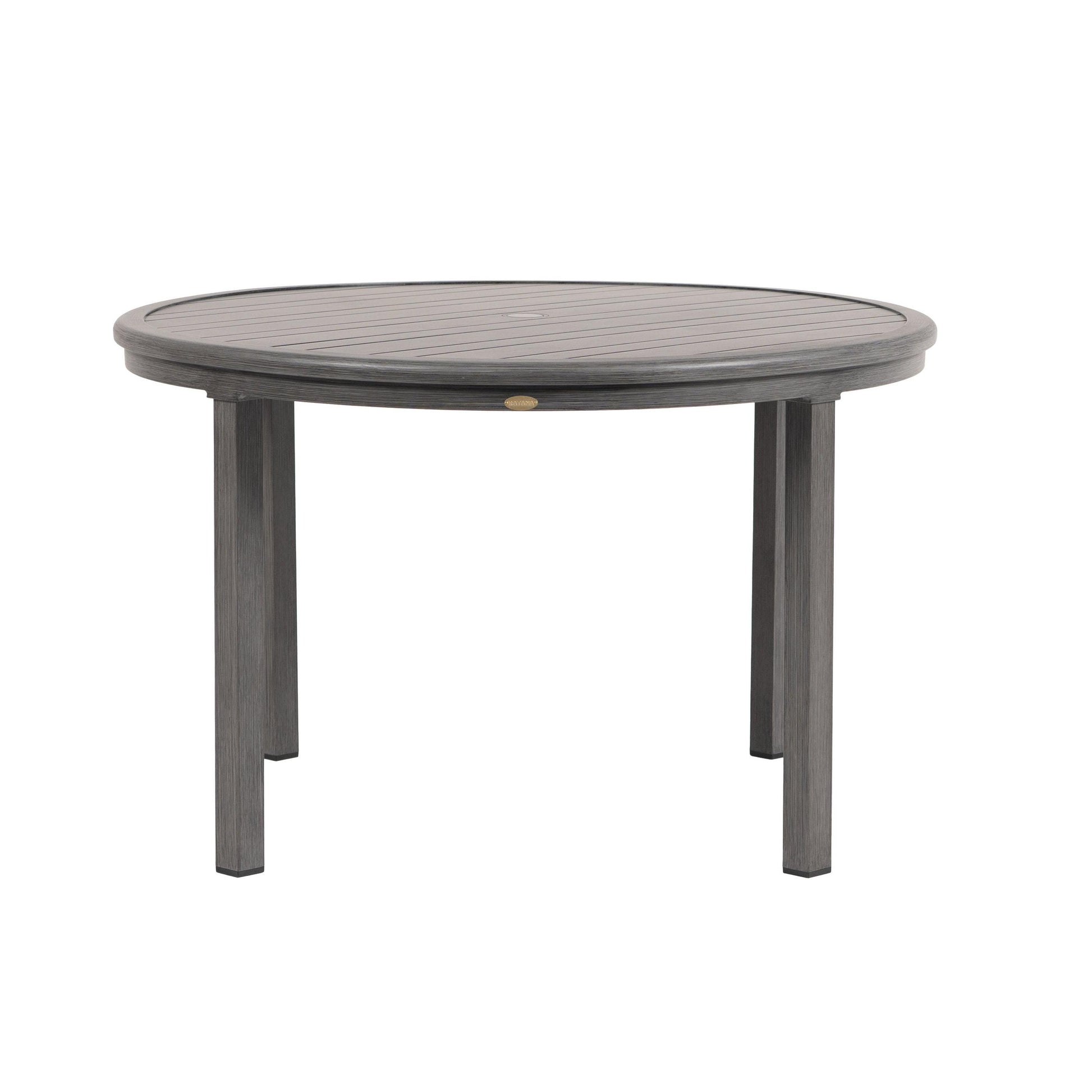 48 patio dining table with umbrella hole Opal 48" Round Ipe Wood Bar 63240 by Jensen Outdoor Made from cast aluminum in a hammered bronze finish Woodard 48" Round Acrylic Top