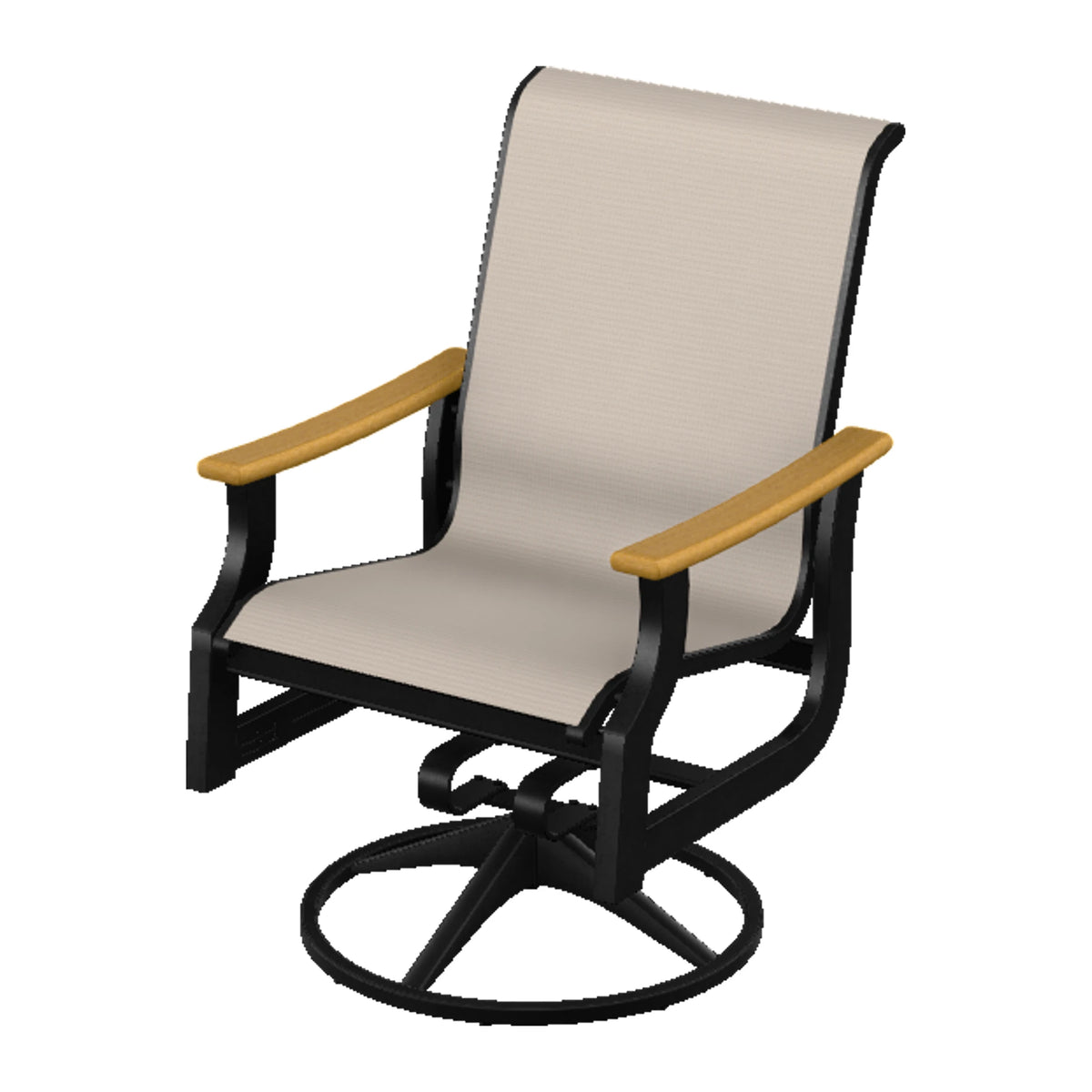 St. Catherine Sling Swivel Rocker — Black MGP / Teak Accents