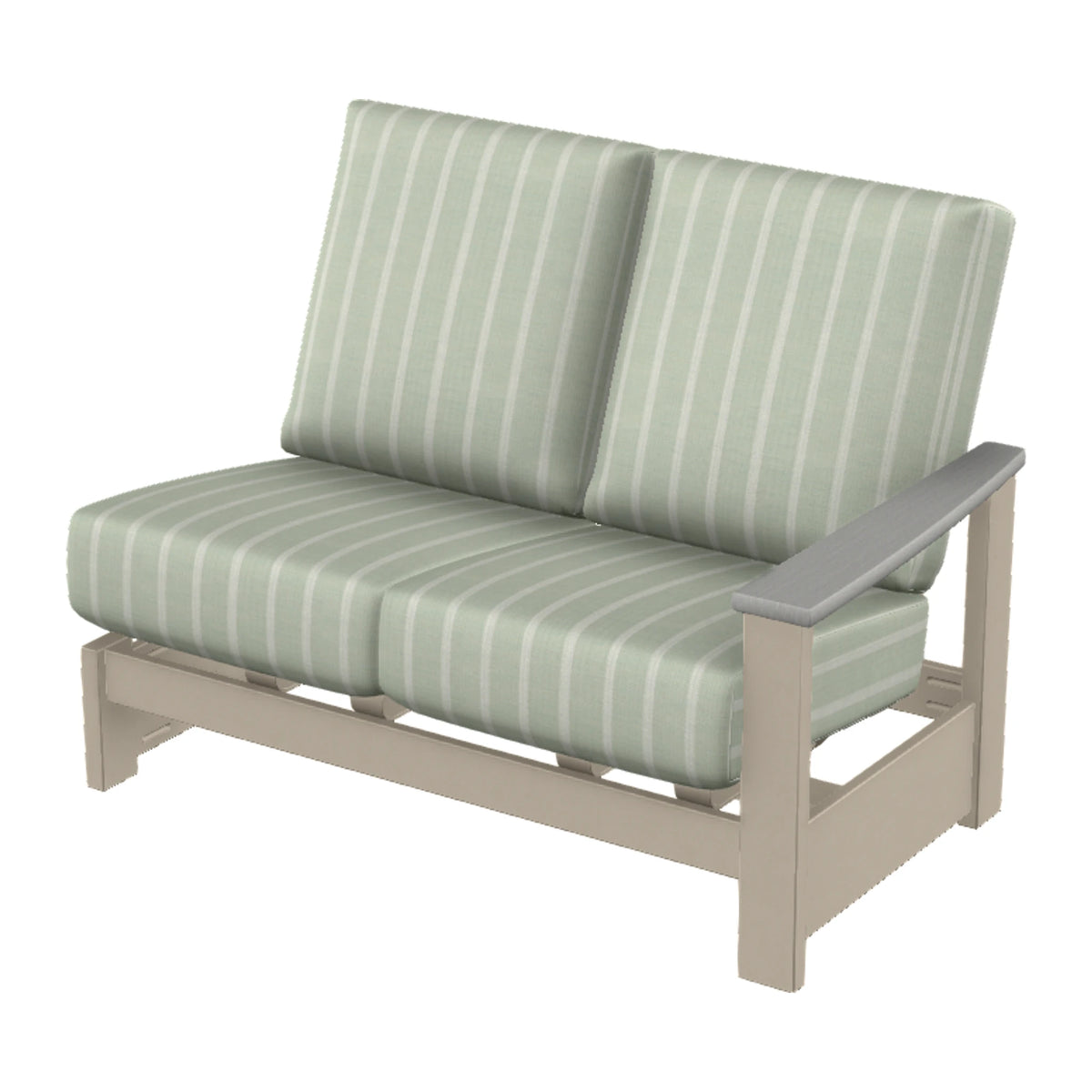Leeward Cushion Loveseat Section w/ Hidden Motion (RAF) — Desert Sand MGP / Cape Grey Accents