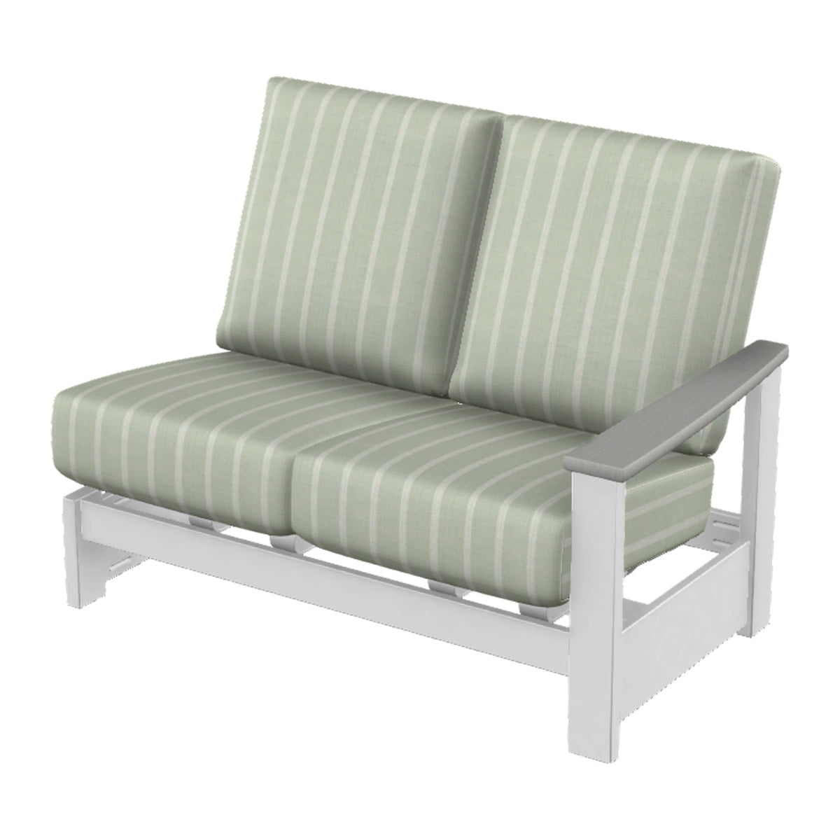 Leeward Cushion Loveseat Section w/ Hidden Motion (RAF) — Snow MGP / Cape Grey Accents