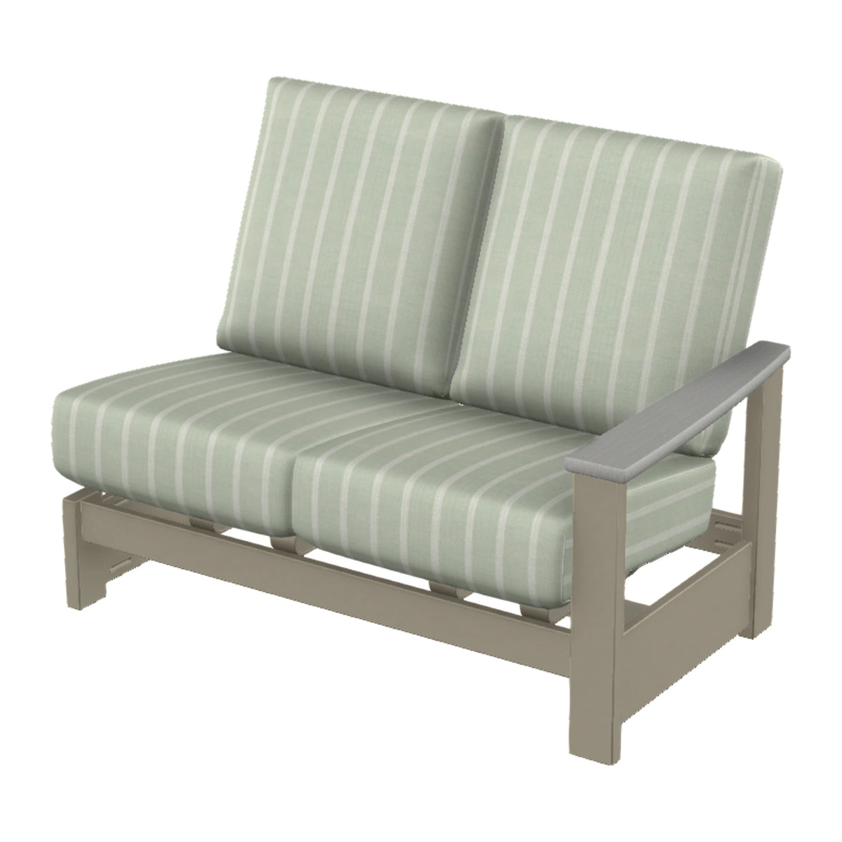Leeward Cushion Loveseat Section w/ Hidden Motion (RAF) — Storm MGP / Cape Grey Accents