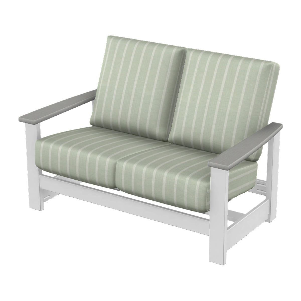 Leeward Cushion Loveseat w/ Hidden Motion — Snow MGP / Cape Grey Accents