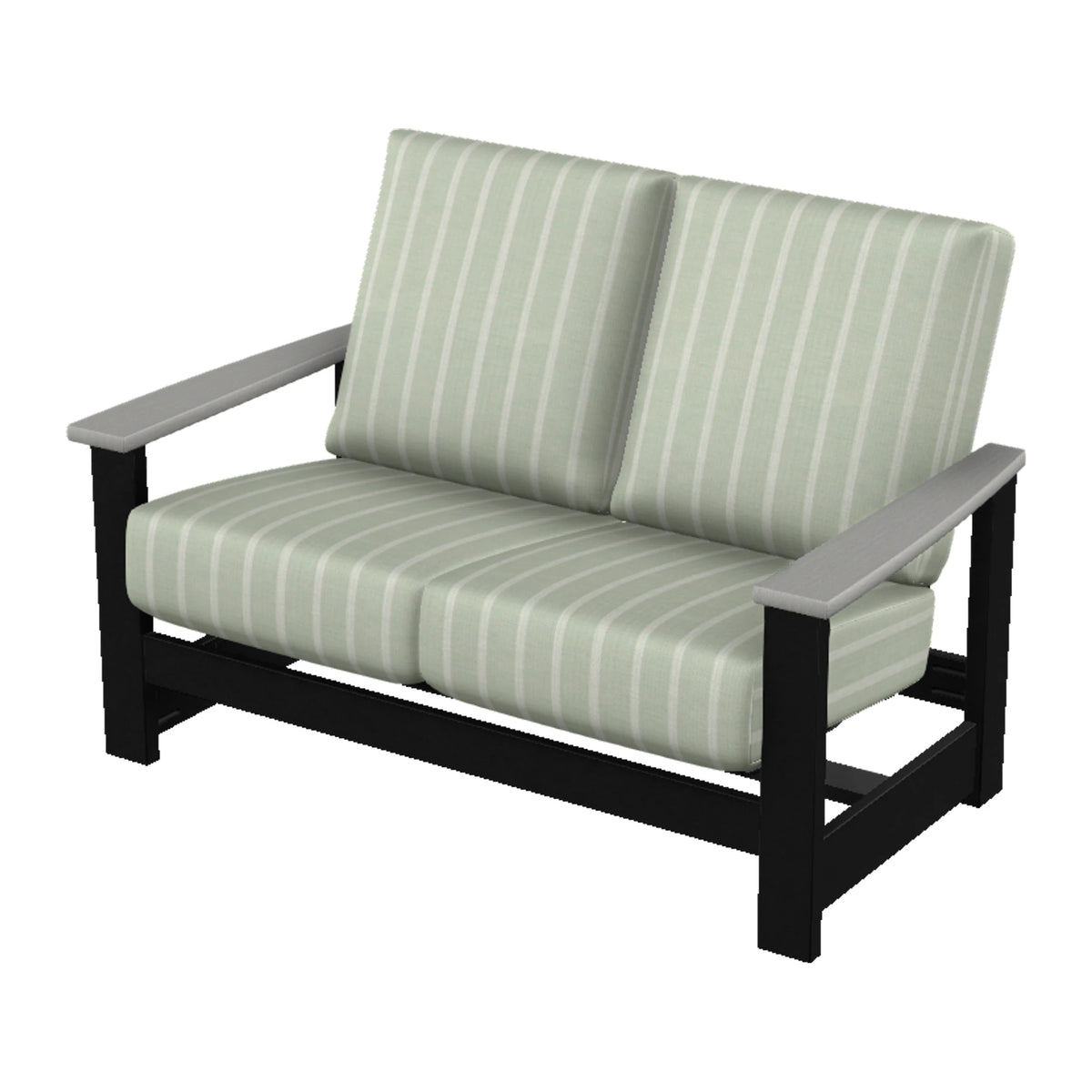 Leeward Cushion Loveseat w/ Hidden Motion — Black MGP / Cape Grey Accents