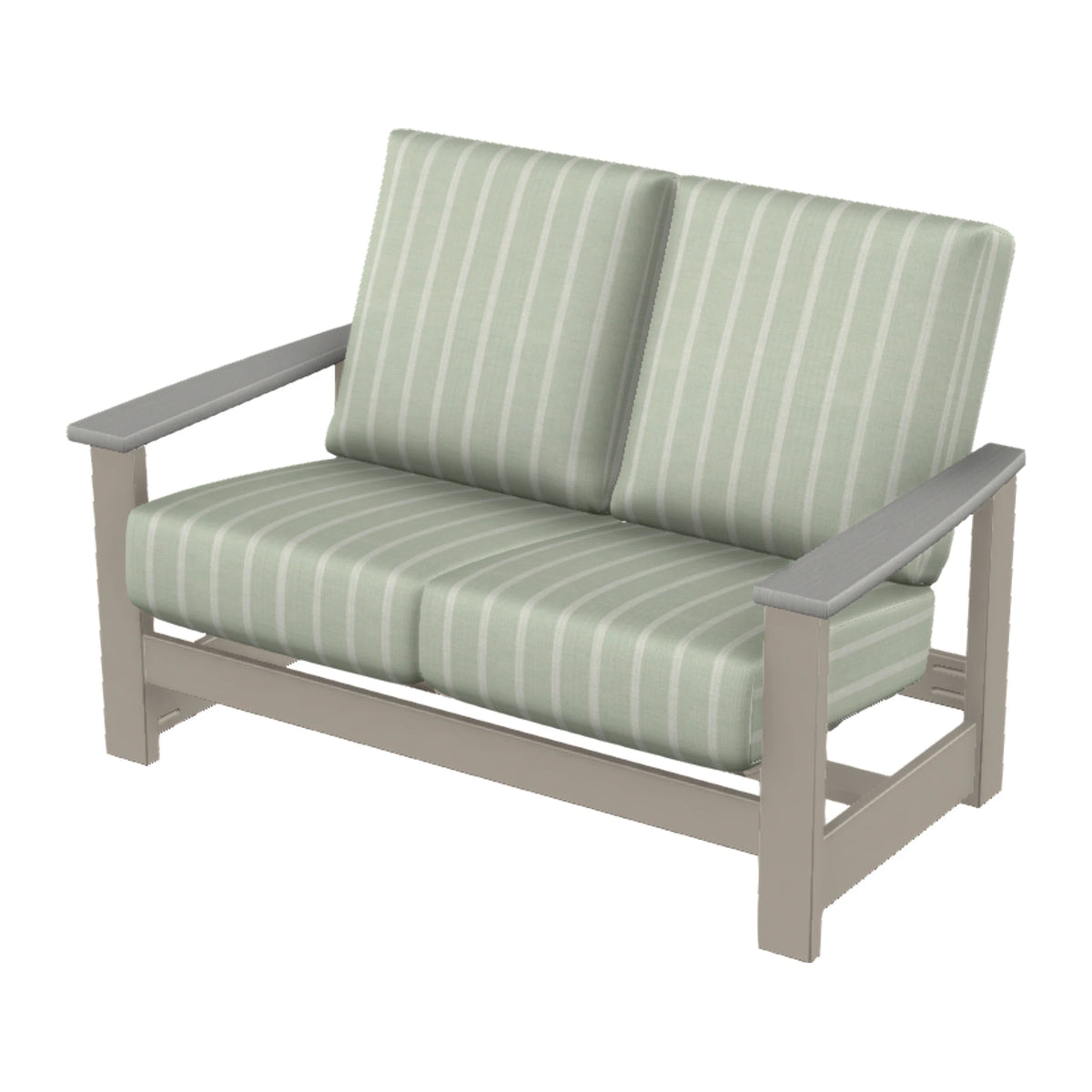 Leeward Cushion Loveseat w/ Hidden Motion — Warm Grey MGP / Cape Grey Accents