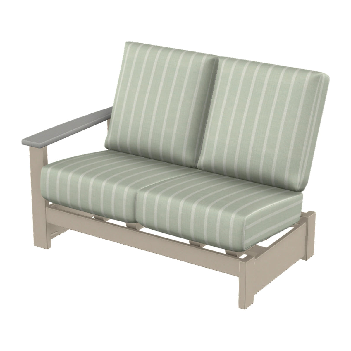 Leeward Cushion Loveseat Sectional w/ Hidden Motion (LAF) — Desert Sand MGP / Cape Grey Accents