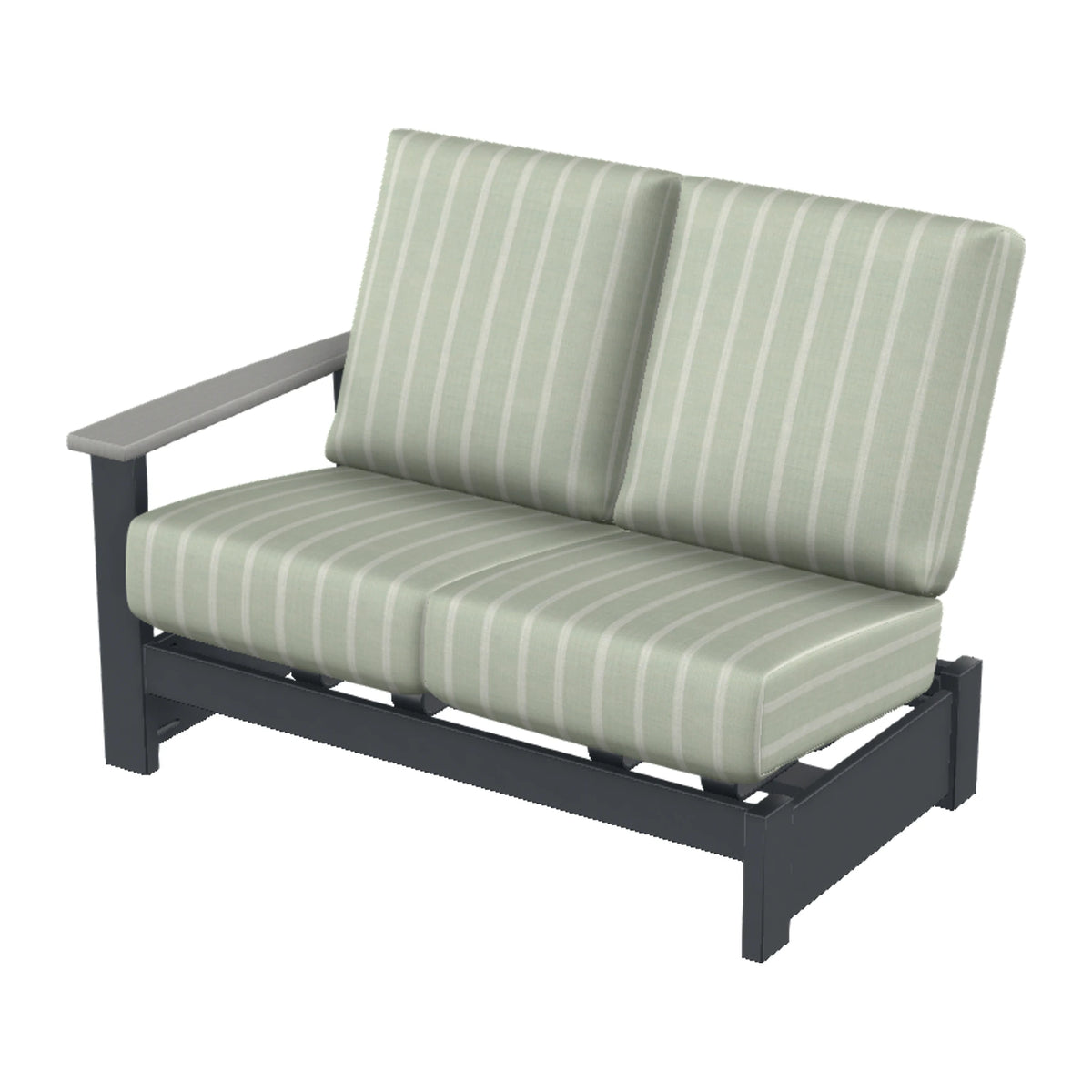Leeward Cushion Loveseat Sectional w/ Hidden Motion (LAF) — Classic Graphite MGP / Cape Grey Accents