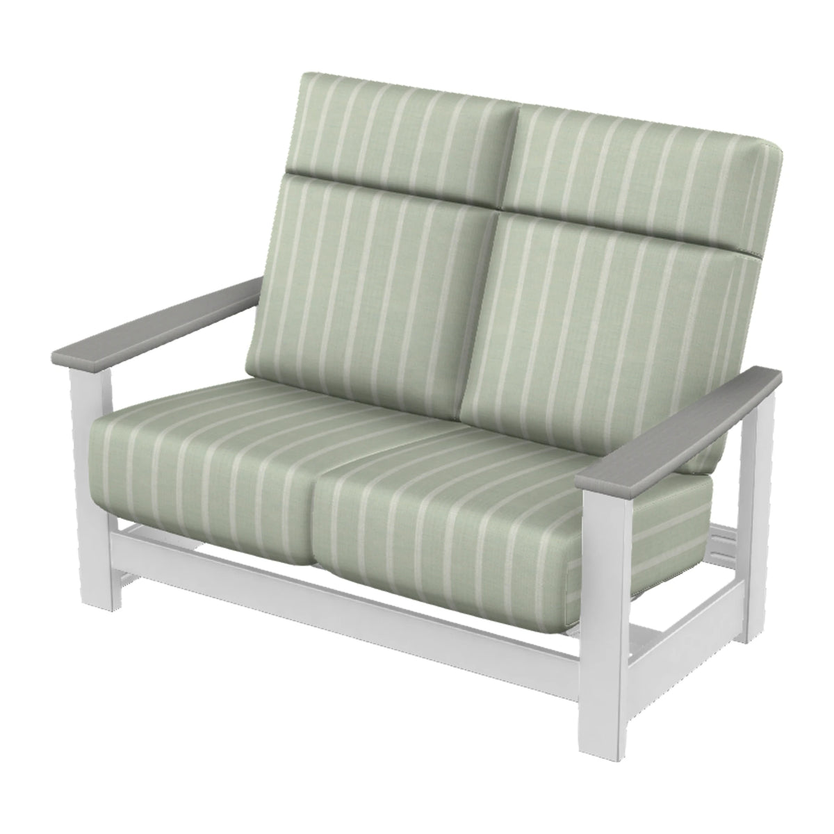 Leeward Cushion Supreme Loveseat w/ Hidden Motion — Snow MGP / Cape Grey Accents