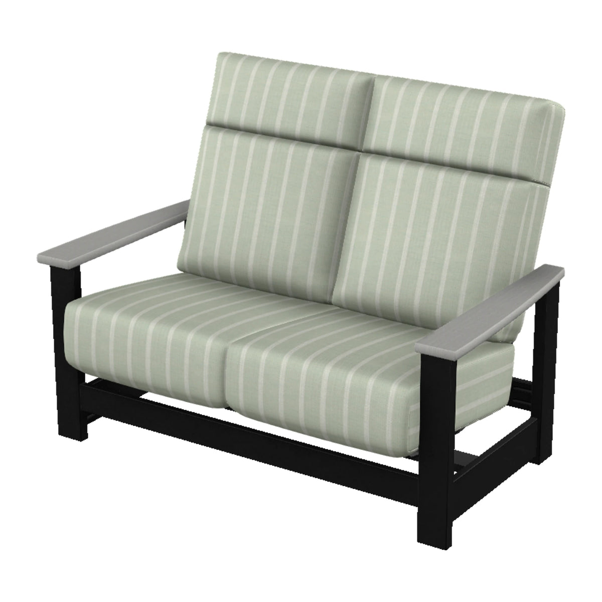 Leeward Cushion Supreme Loveseat w/ Hidden Motion — Black MGP / Cape Grey Accents