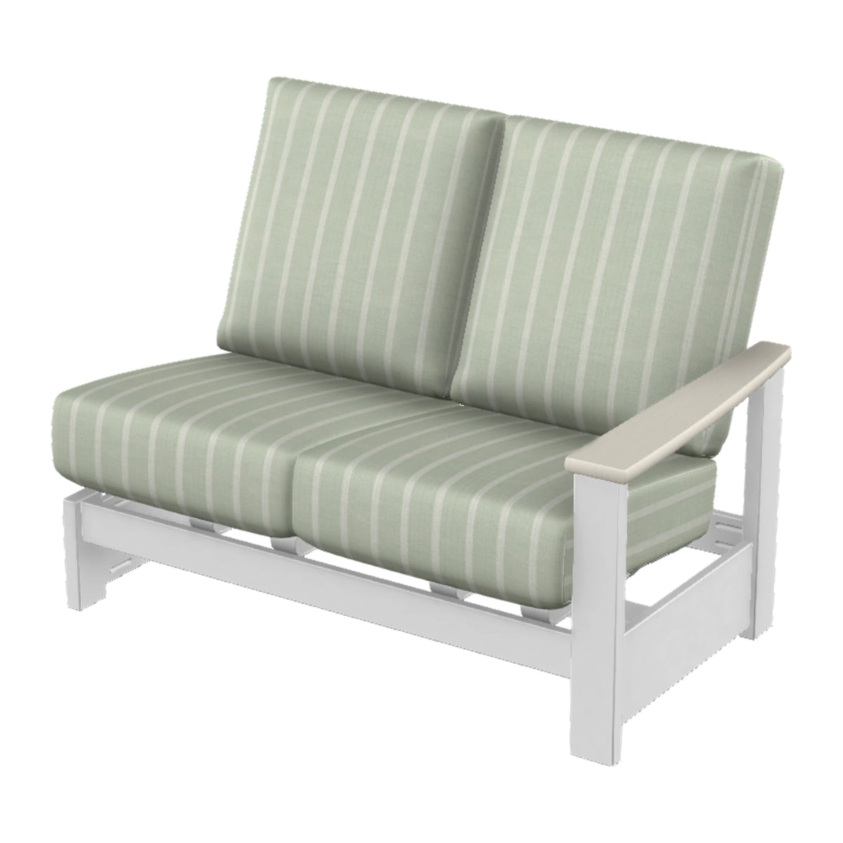 Leeward Cushion Loveseat Section w/ Hidden Motion (RAF) — Snow MGP / Laguna Accents