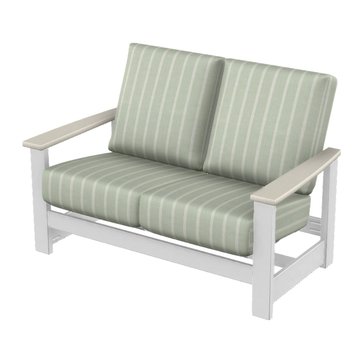 Leeward Cushion Loveseat w/ Hidden Motion — Snow MGP / Laguna Accents