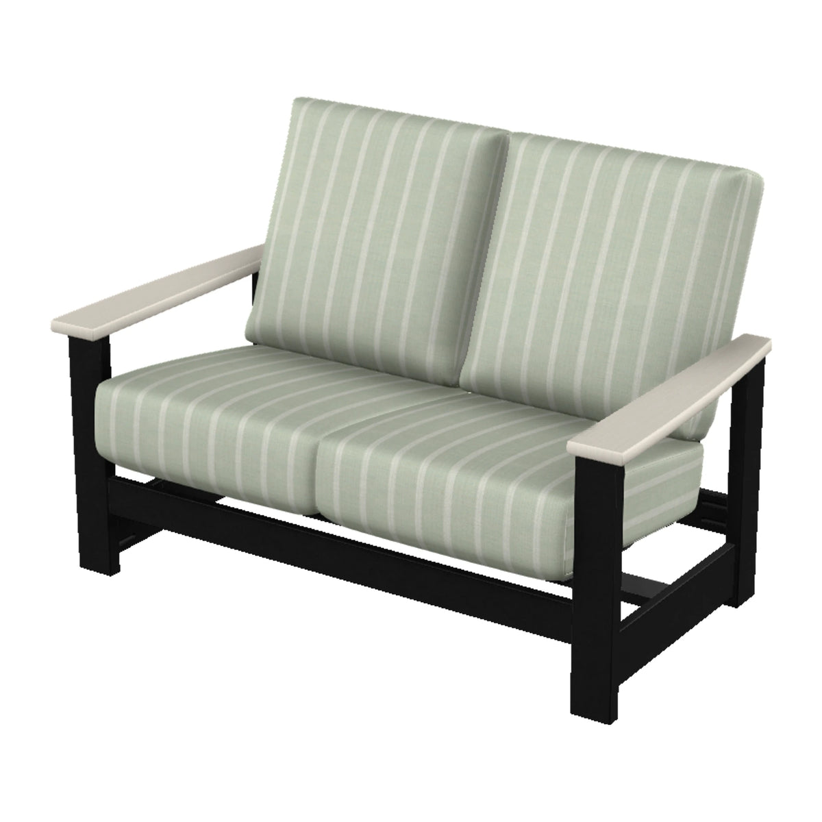 Leeward Cushion Loveseat w/ Hidden Motion — Black MGP / Laguna Accents