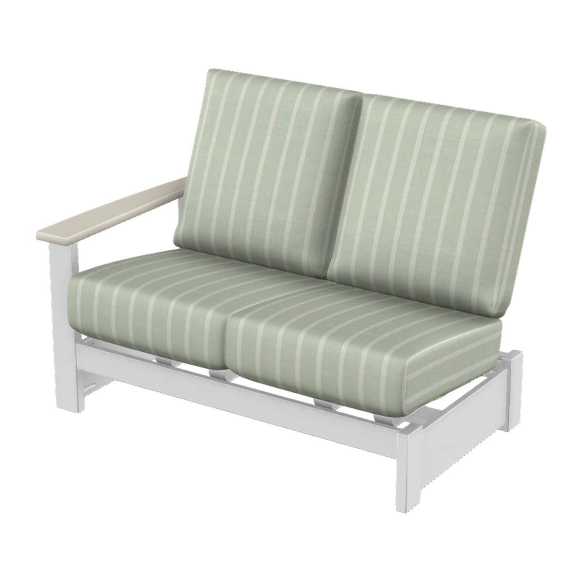 Leeward Cushion Loveseat Sectional w/ Hidden Motion (LAF) — Snow MGP / Laguna Accents