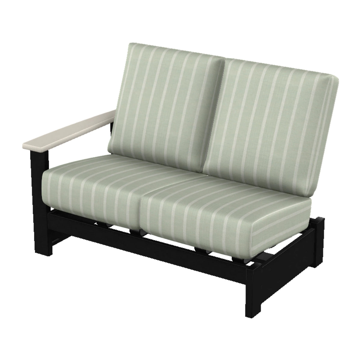 Leeward Cushion Loveseat Sectional w/ Hidden Motion (LAF) — Black MGP / Laguna Accents