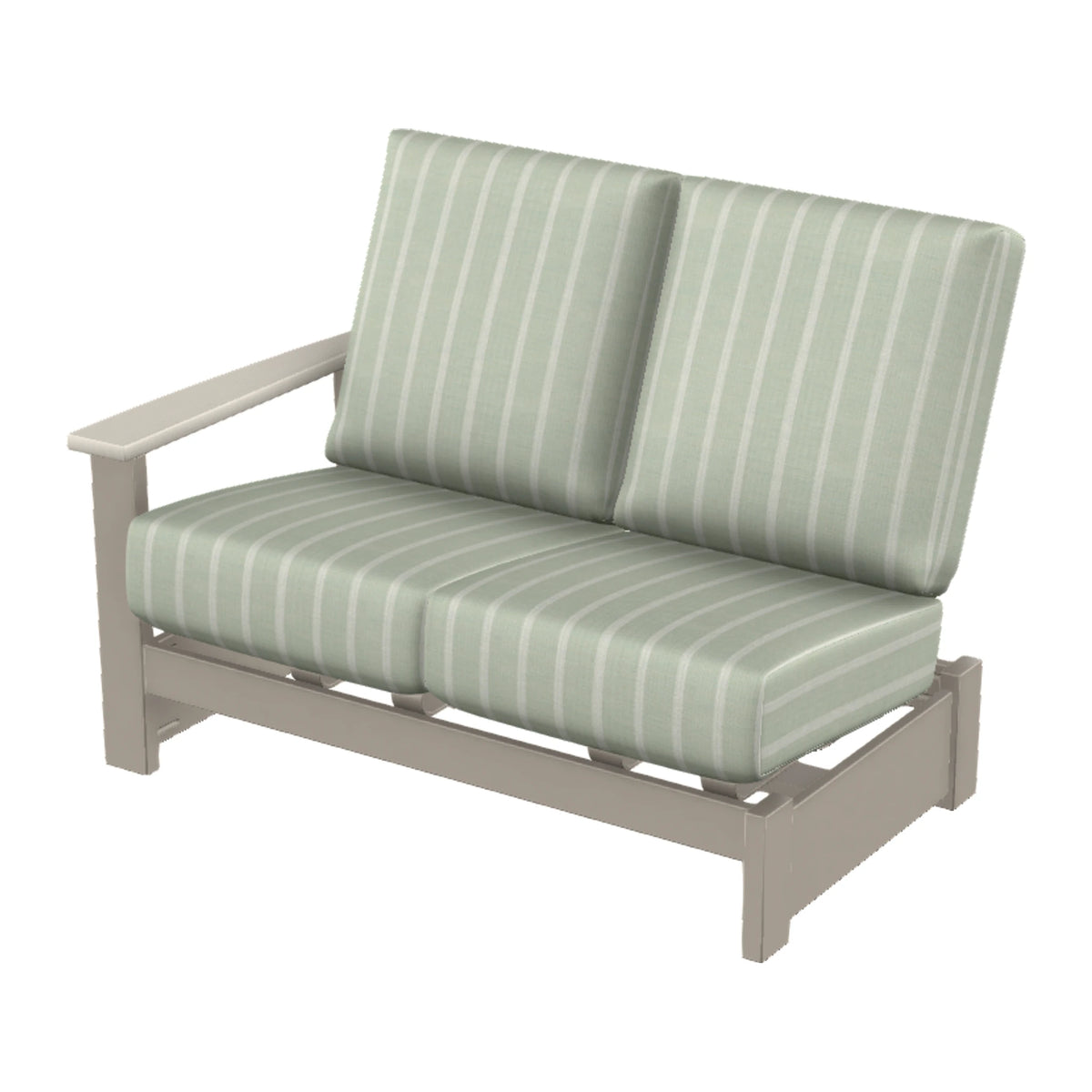 Leeward Cushion Loveseat Sectional w/ Hidden Motion (LAF) — Warm Grey MGP / Laguna Accents