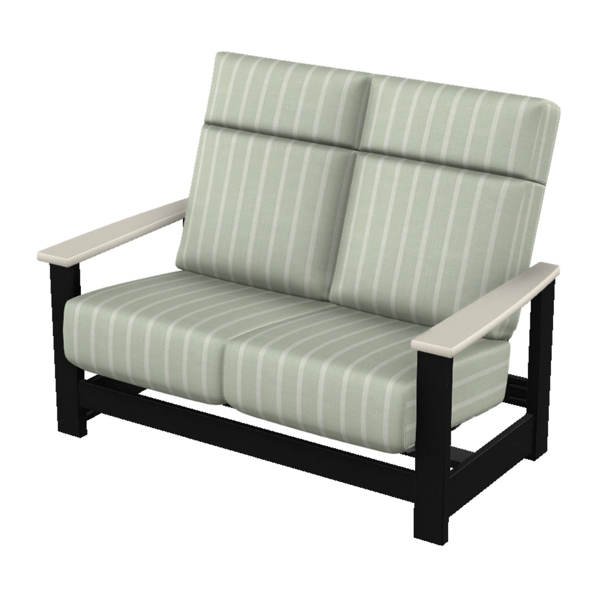 Leeward Cushion Supreme Loveseat w/ Hidden Motion — Black MGP / Laguna Accents