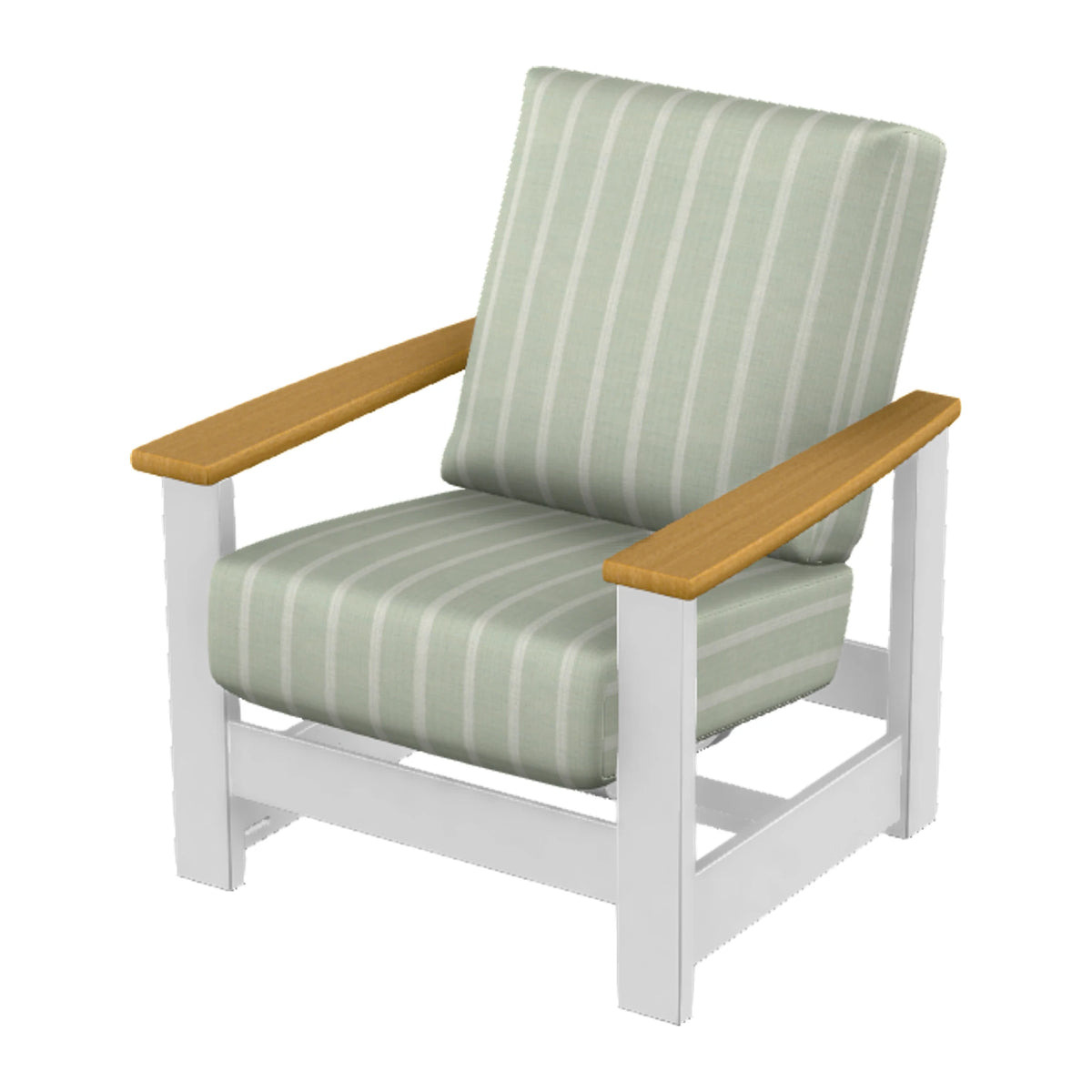 Leeward Cushion Armchair w/ Hidden Motion — Snow MGP / Teak Accents