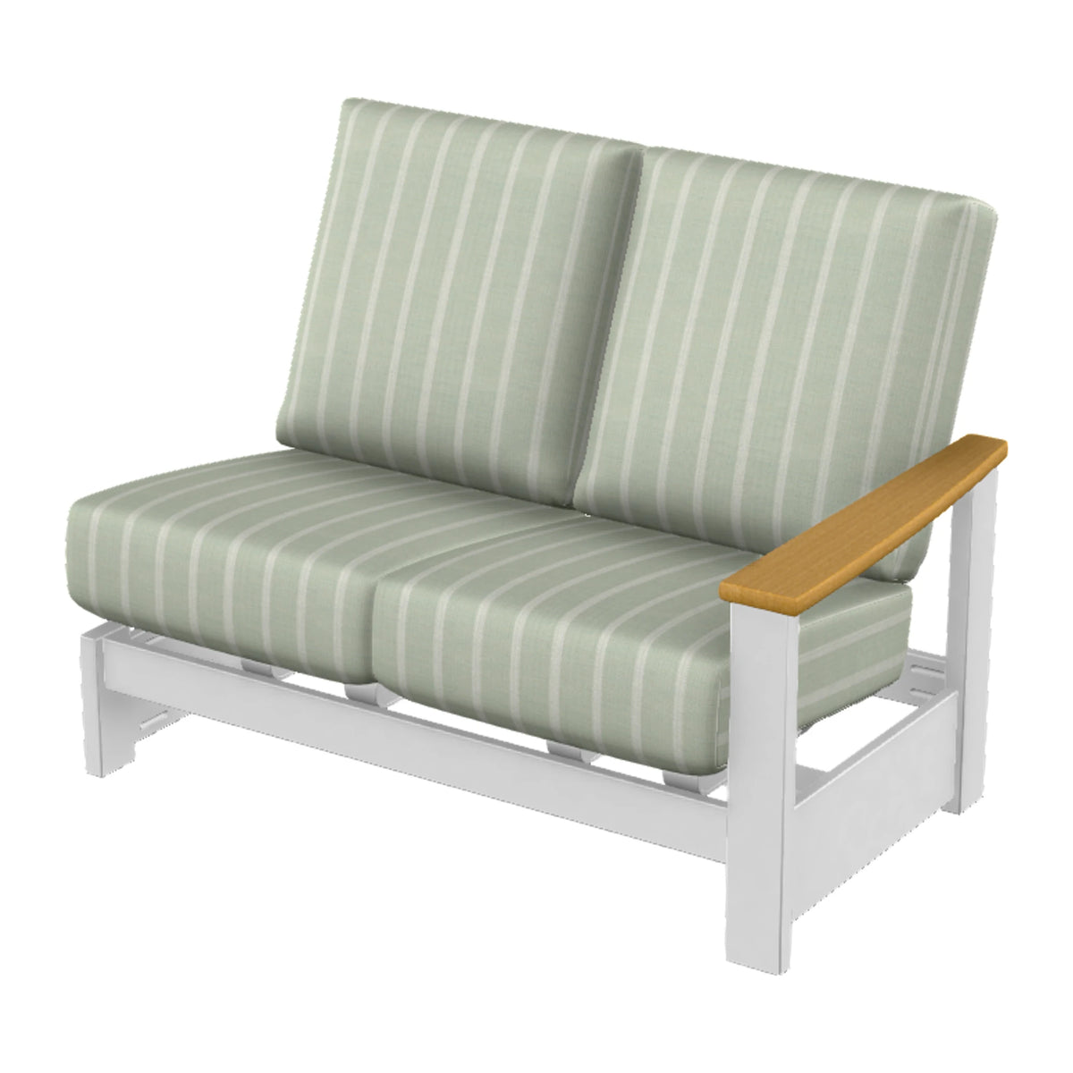 Leeward Cushion Loveseat Section w/ Hidden Motion (RAF) — Snow MGP / Teak Accents