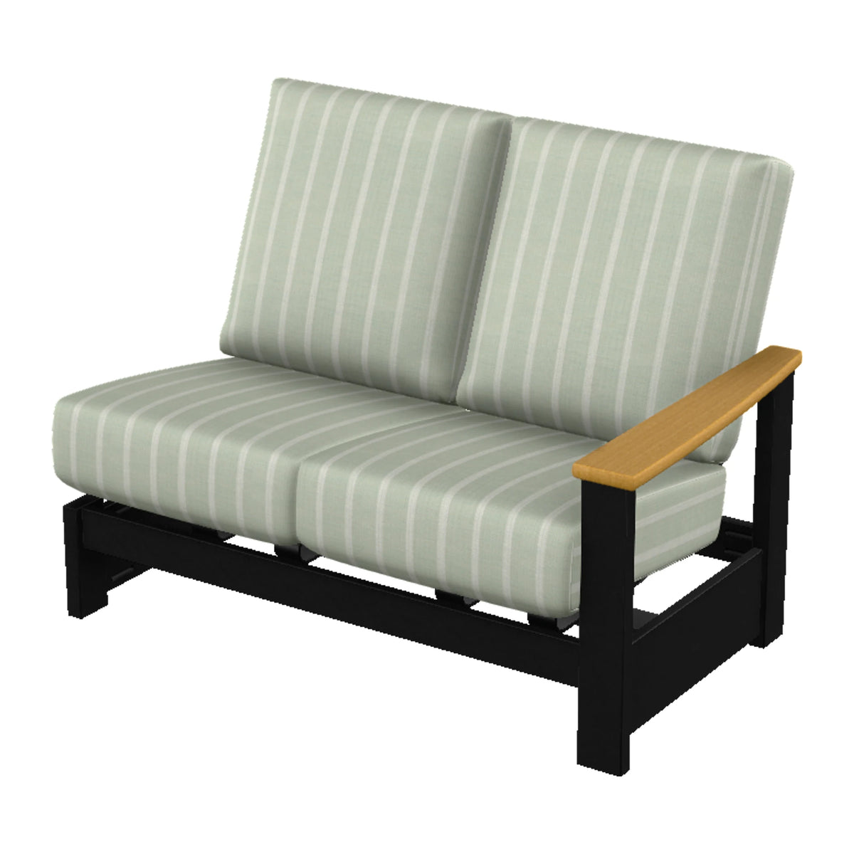 Leeward Cushion Loveseat Section w/ Hidden Motion (RAF) — Black MGP / Teak Accents