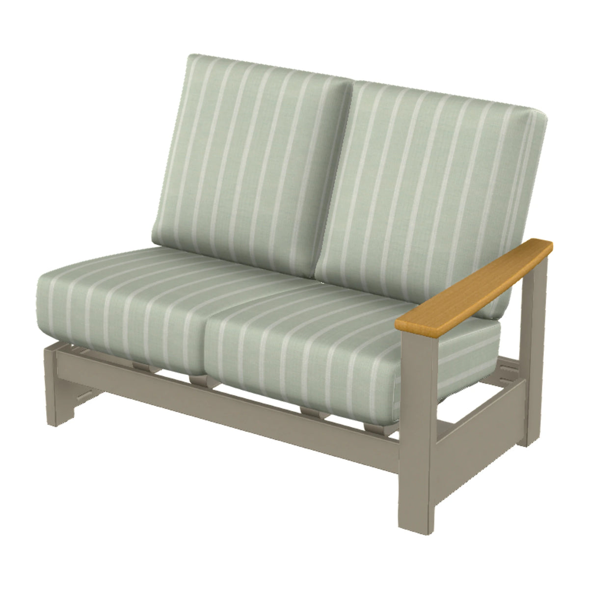 Leeward Cushion Loveseat Section w/ Hidden Motion (RAF) — Storm MGP / Teak Accents