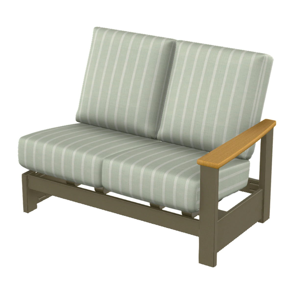 Leeward Cushion Loveseat Section w/ Hidden Motion (RAF) — Beachwood MGP / Teak Accents
