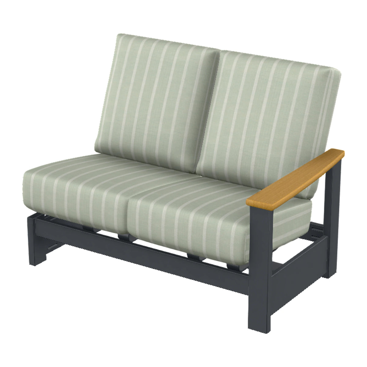 Leeward Cushion Loveseat Section w/ Hidden Motion (RAF) — Classic Graphite MGP / Teak Accents