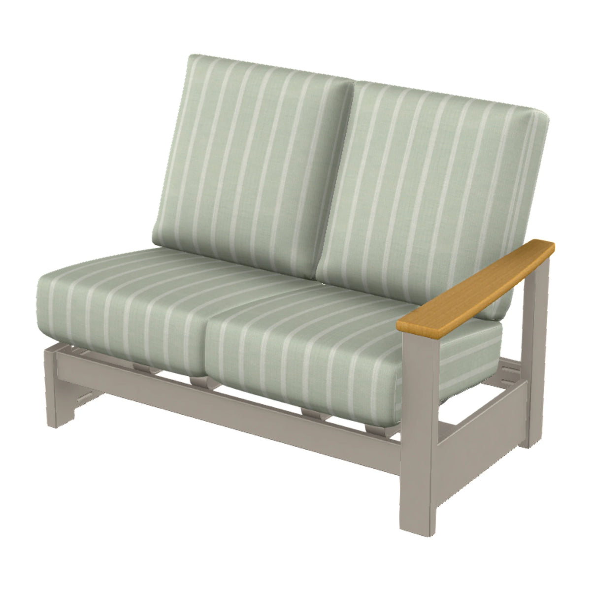 Leeward Cushion Loveseat Section w/ Hidden Motion (RAF) — Warm Grey MGP / Teak Accents