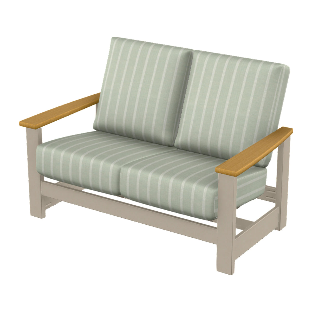 Leeward Cushion Loveseat w/ Hidden Motion — Desert Sand MGP / Teak Accents