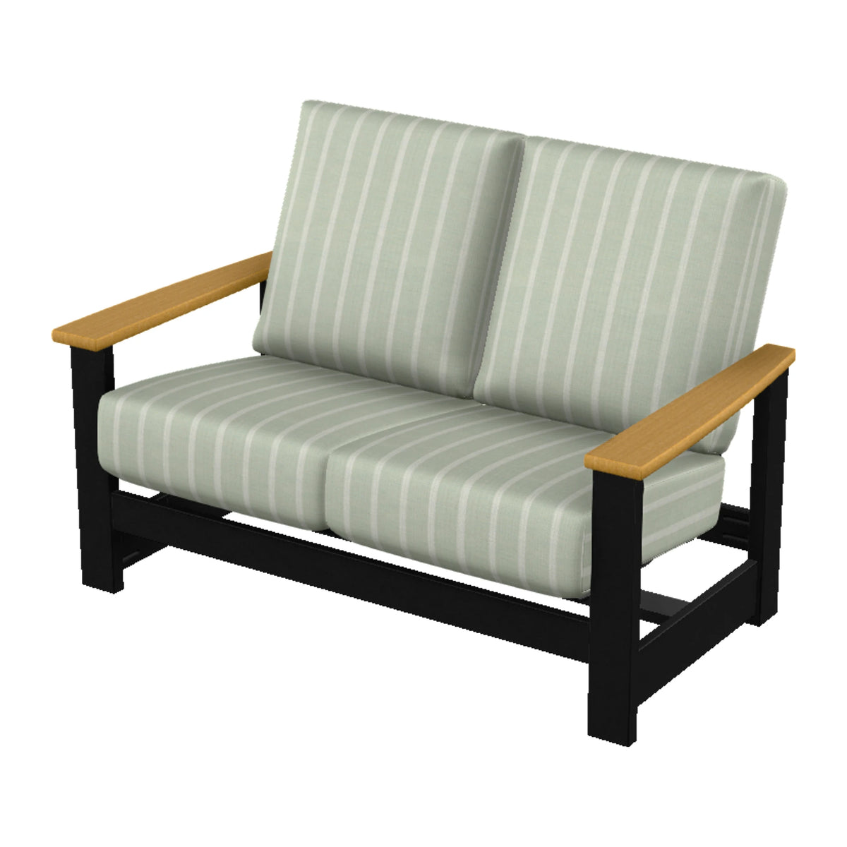 Leeward Cushion Loveseat w/ Hidden Motion — Black MGP / Teak Accents