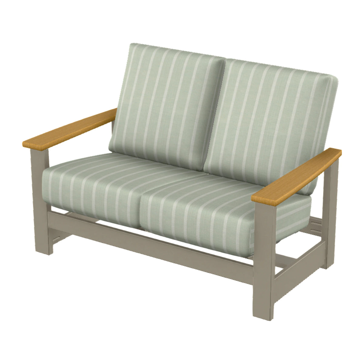 Leeward Cushion Loveseat w/ Hidden Motion — Storm MGP / Teak Accents