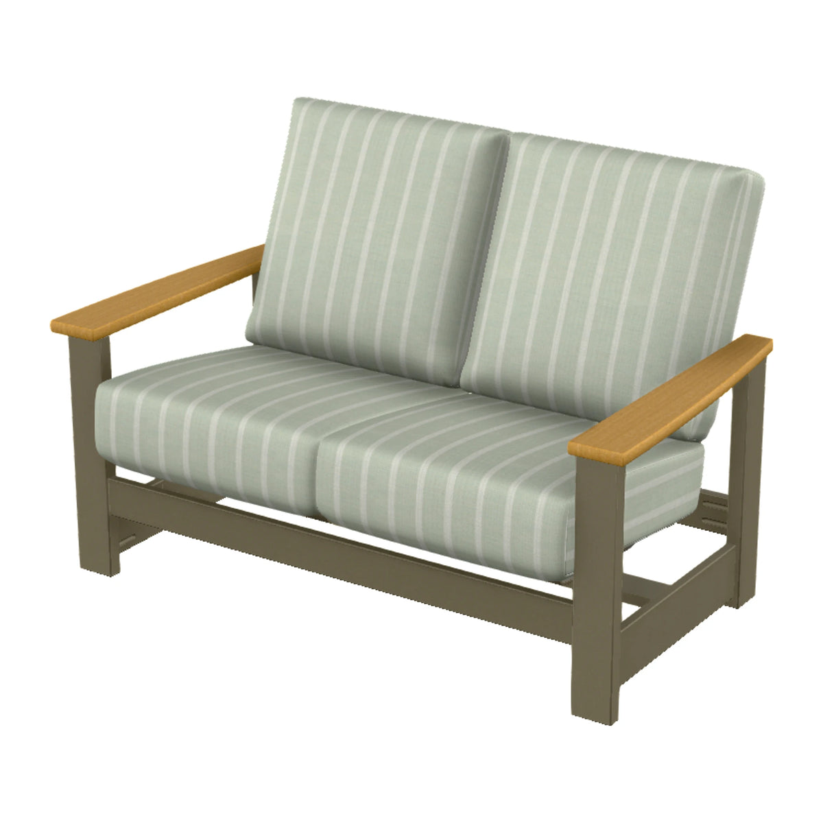 Leeward Cushion Loveseat w/ Hidden Motion — Beachwood MGP / Teak Accents