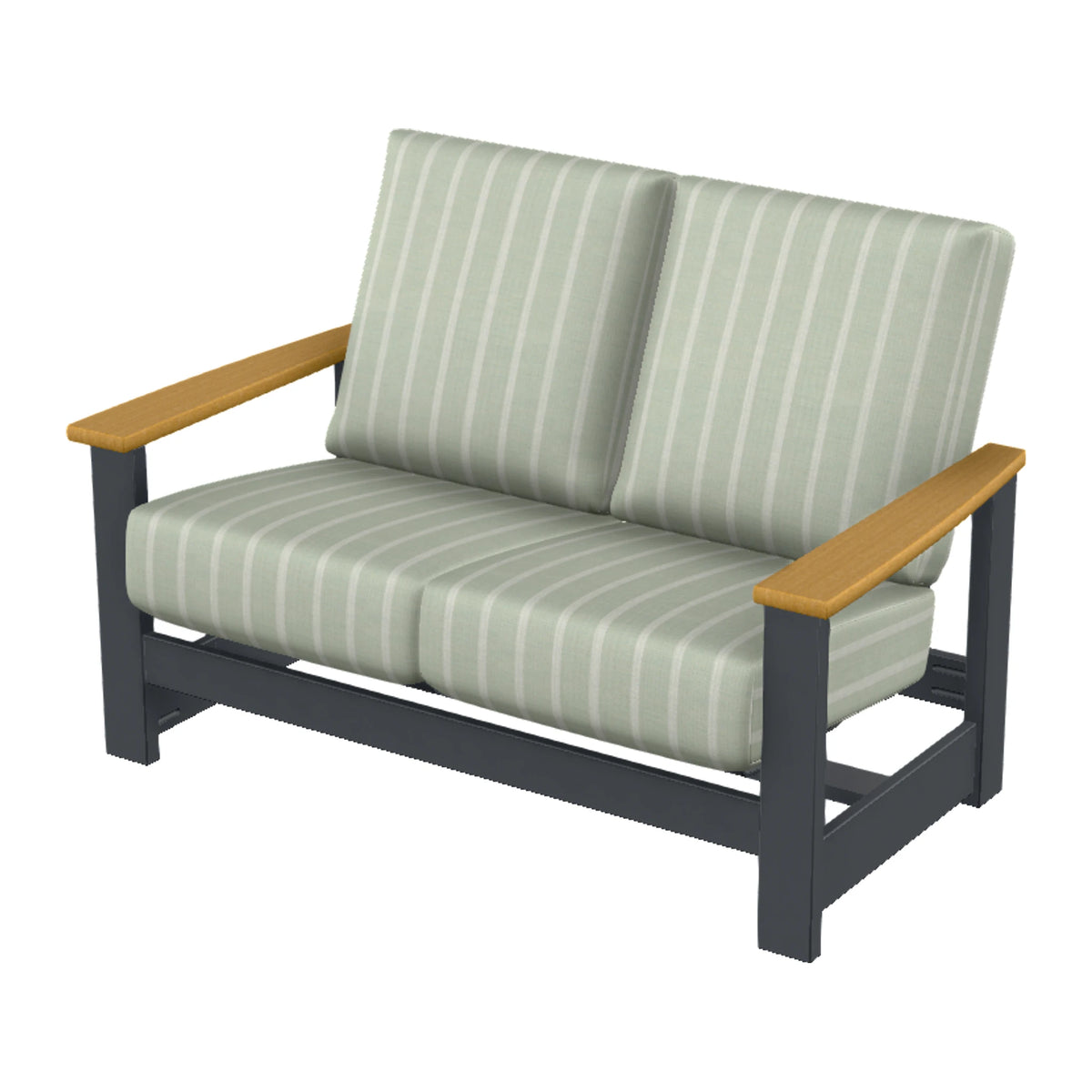 Leeward Cushion Loveseat w/ Hidden Motion — Classic Graphite MGP / Teak Accents