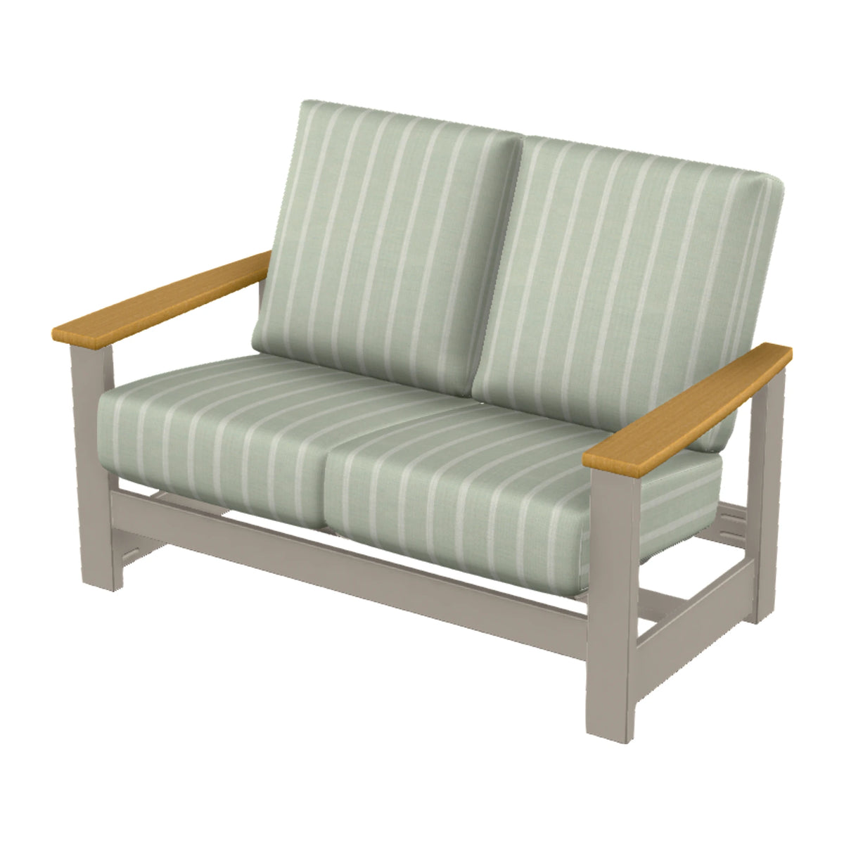 Leeward Cushion Loveseat w/ Hidden Motion — Warm Grey MGP / Teak Accents